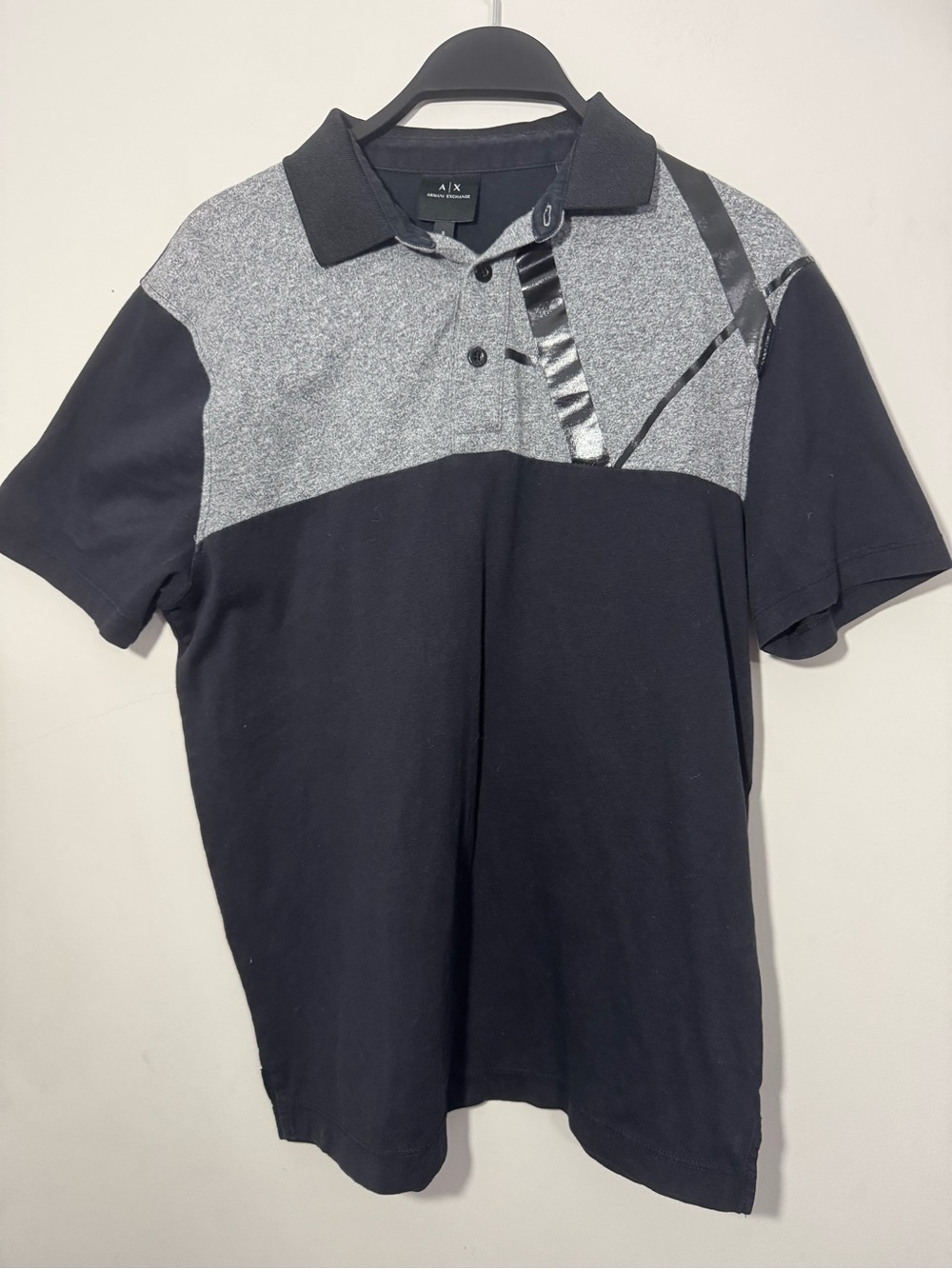 A/X Armani Exchange Men's Black and Gray Two-Tone Polo